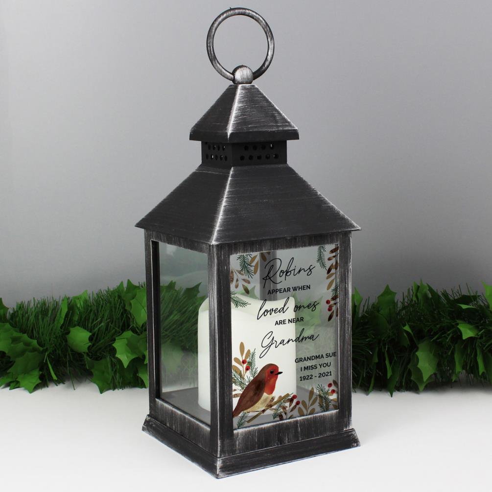 Personalised Robins Appear Memorial Black Lantern Extra Image 2